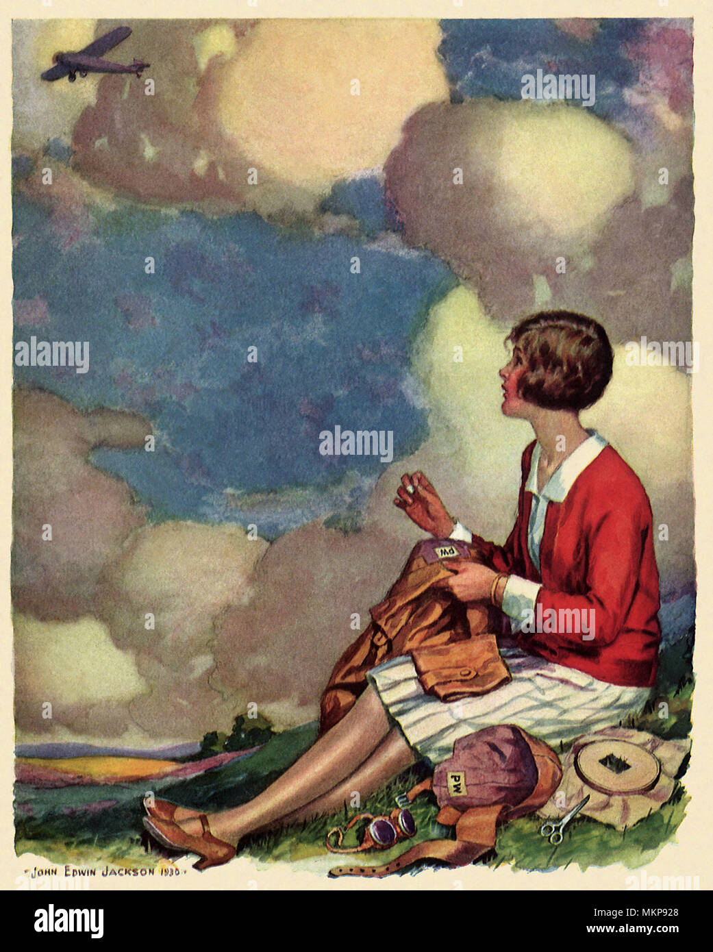 Woman watching plane in sky hi-res stock photography and images - Alamy