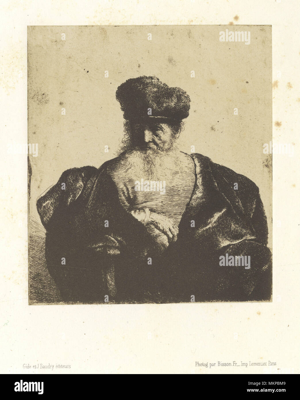 Vieillard a Grande Barbe Blanche et Bonnet Fourre by Rembrandt Stock Photo