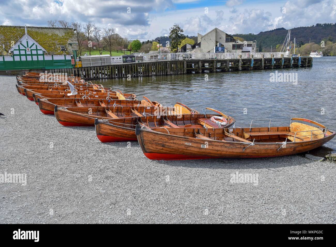 Boats at the Swan Hotel Newby Bridge Windermere Cumbria UK Stock Photo