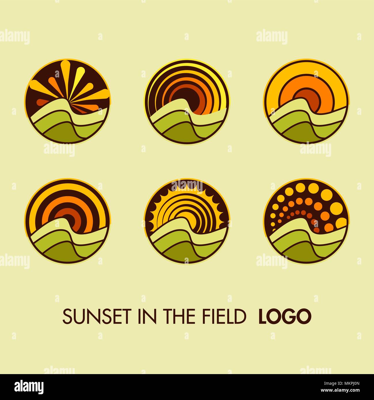Set. Logo. Vector. Sun. Landscape . Stock Vector