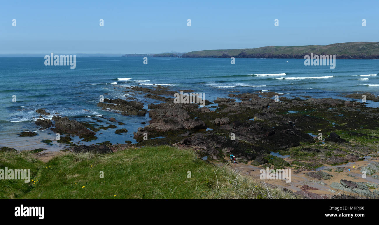Overview of beach at Freshwater West, Pembroke, Wales Stock Photo