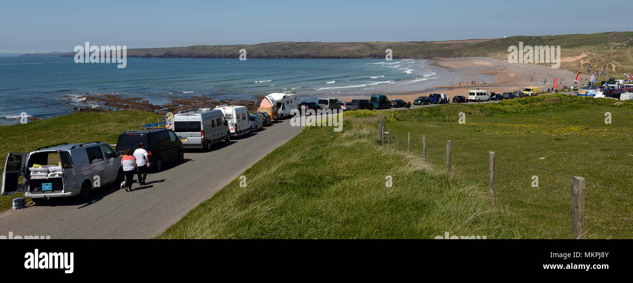 Overview of beach at Freshwater West, Pembroke, Wales Stock Photo