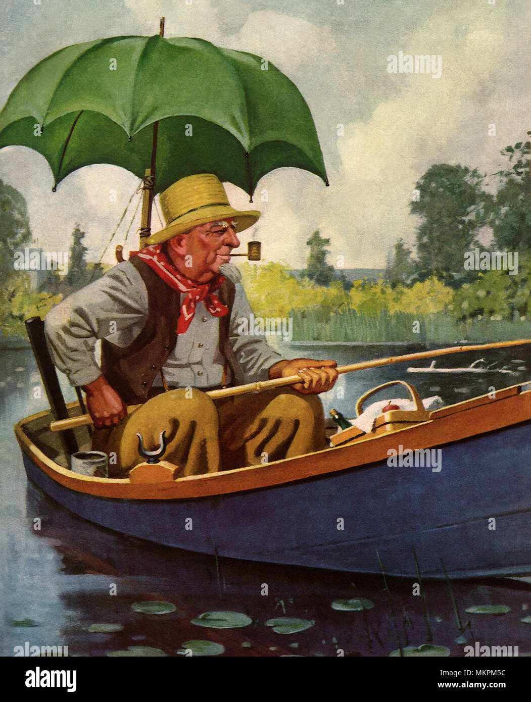Old Man Fishes in Boat Stock Photo - Alamy