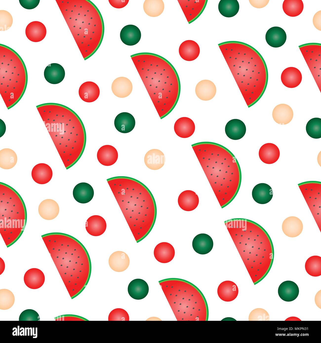 seamless pattern with watermelon slices and polka dots - summer texture ...