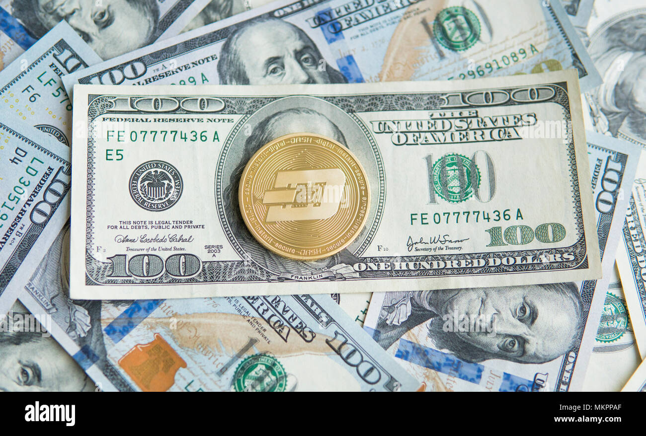 Dash coin with dollars on the background, cryptocurrency exchange concept,  business and new virtual money Stock Photo - Alamy