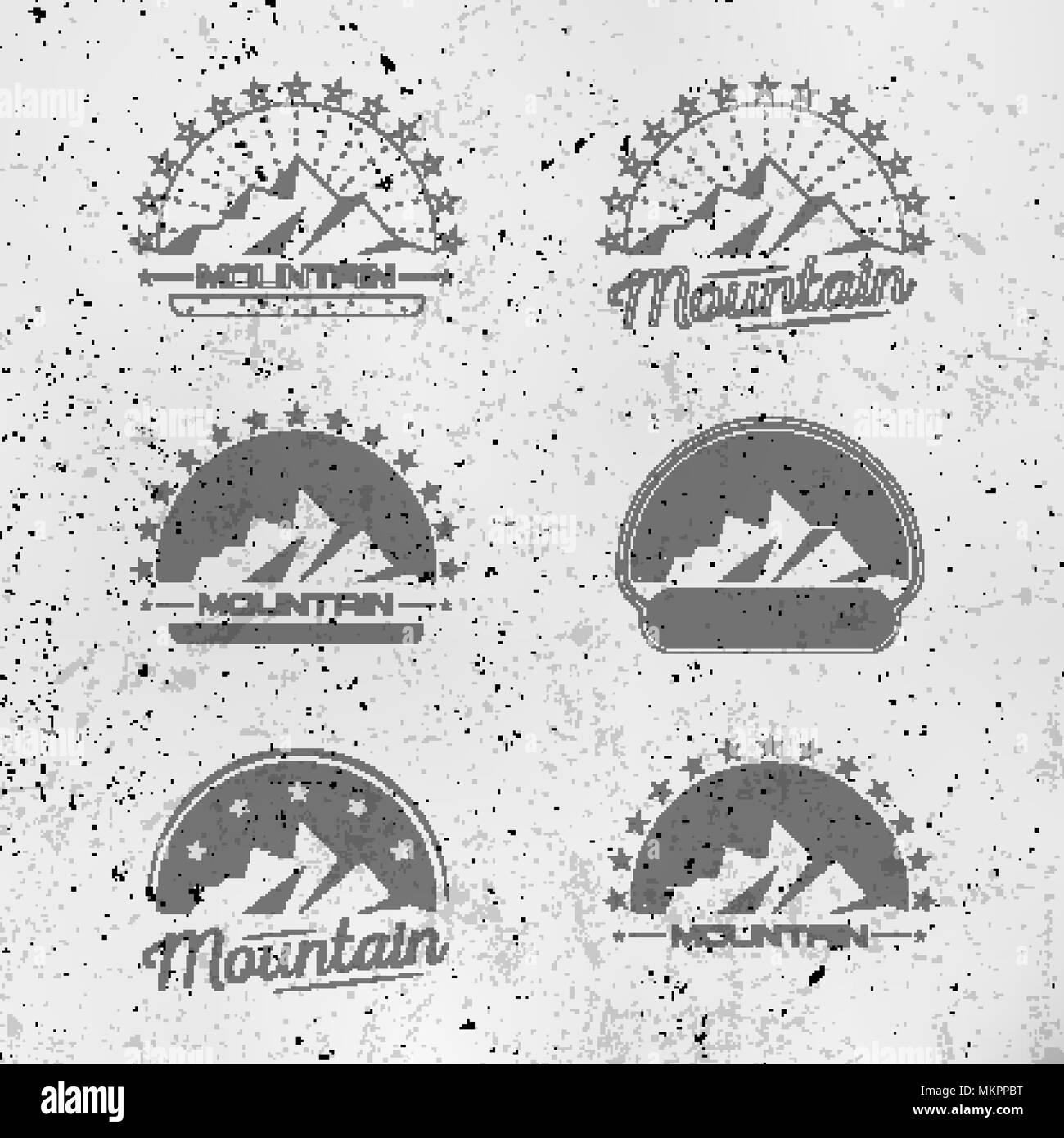Mountains. Logo. Set. Vintage design. Collection. Retro. Typogra Stock Vector