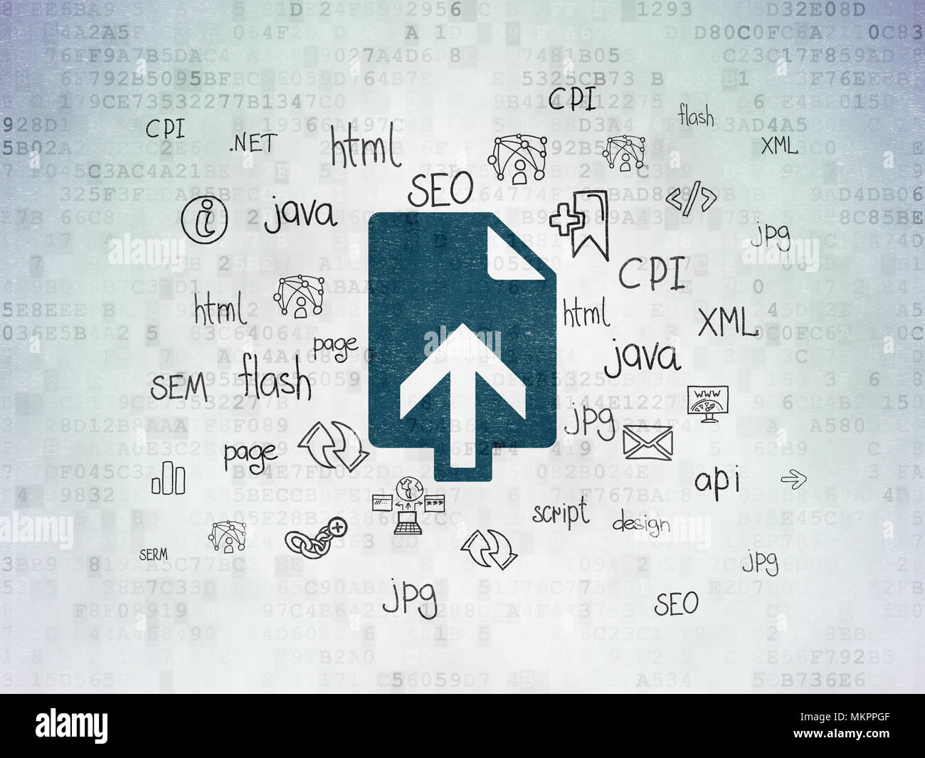 Web development concept: Upload on Digital Data Paper background Stock ...