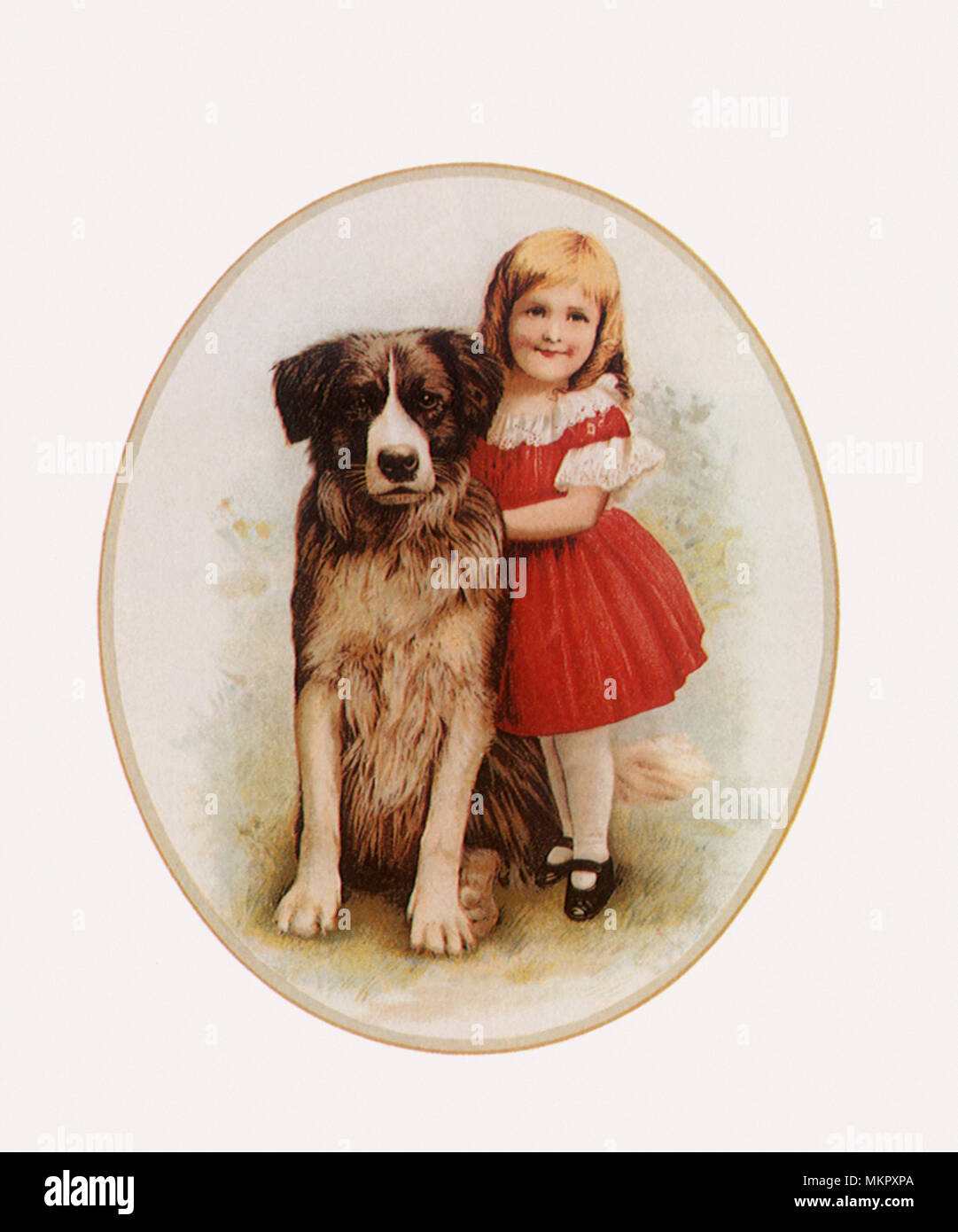 Little Girl and Large Dog Stock Photo
