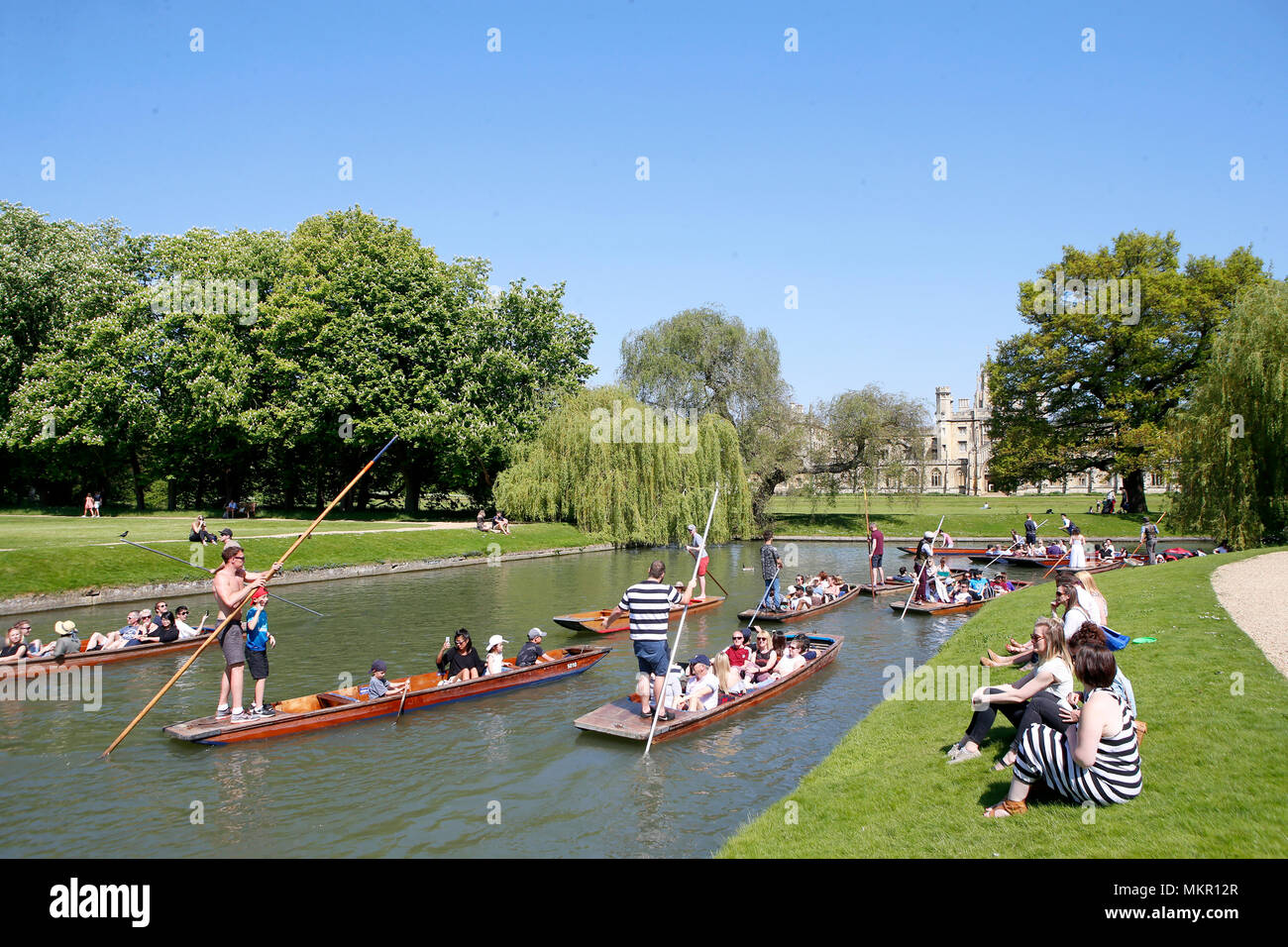 Punting on the River Cam in Cambridge Stock Photo