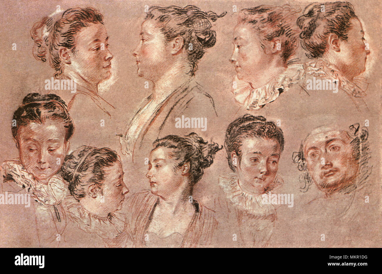 Studies of Women's Heads and a Man's Head Stock Photo - Alamy