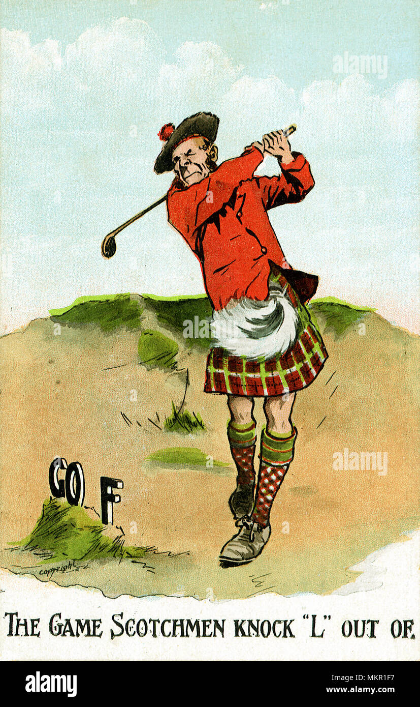 A Scotsman in kilt in a golf swing Stock Photo