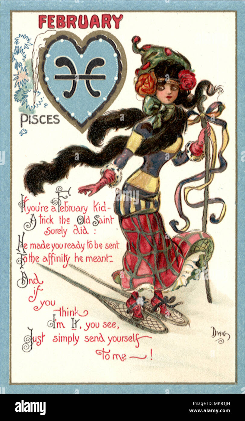 Valentine Zodiac Card for February Pisces Stock Photo