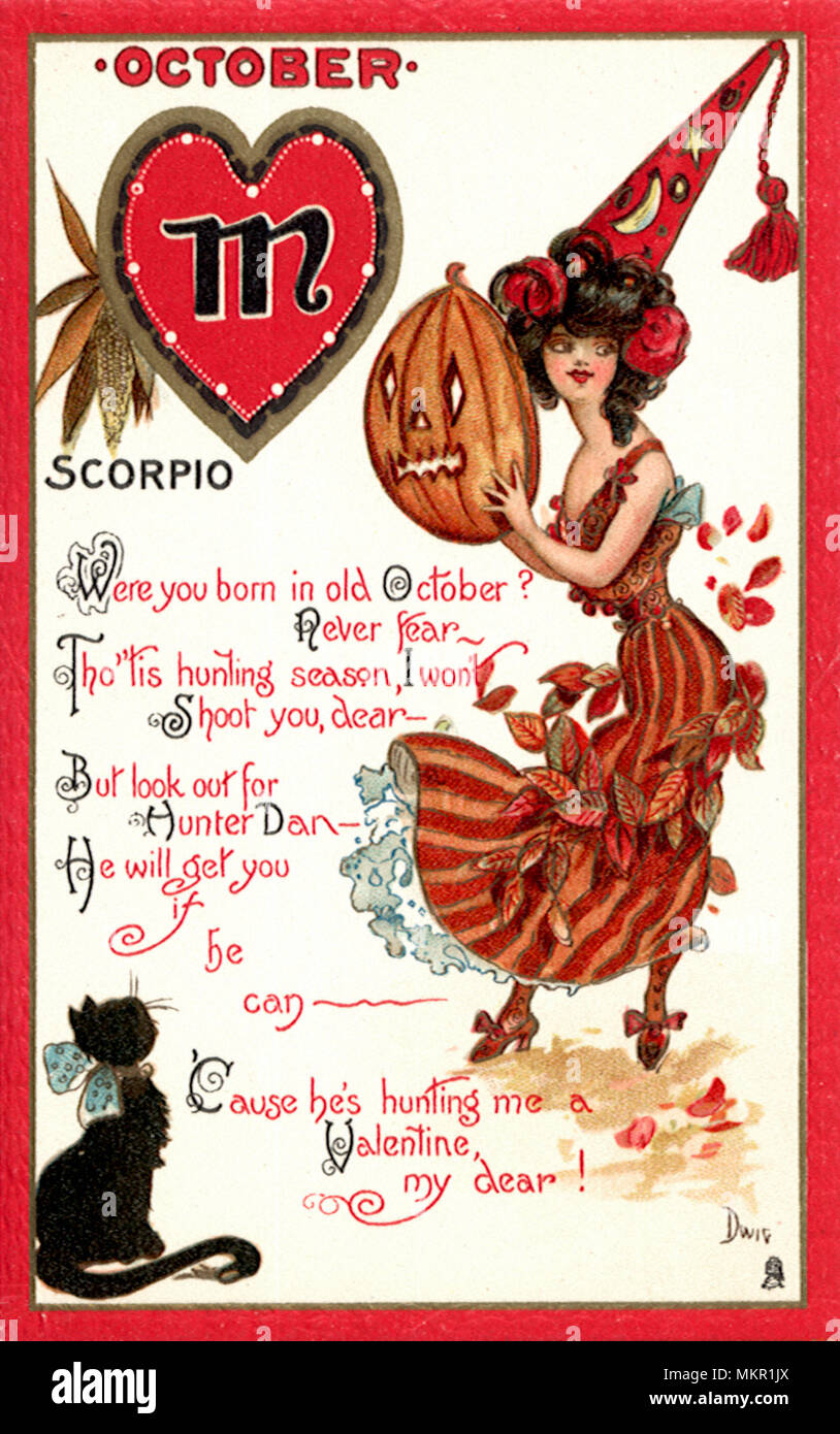 Valentine Zodiac Card for October Scorpio Stock Photo