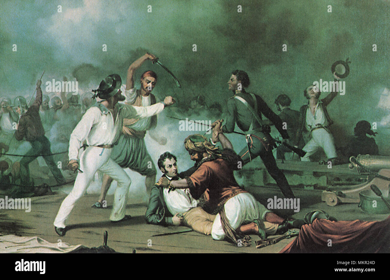 Lt. Stephen Decatur fighting  Algerian Pirate Corsairs 1850 Stock Photo