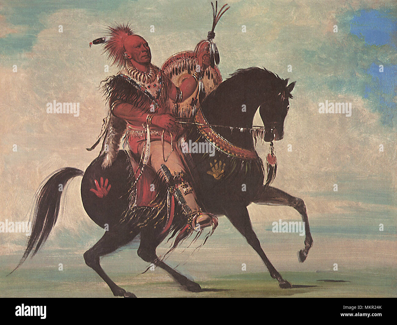 Indian Warrior on Mounted Horse 1834 Stock Photo