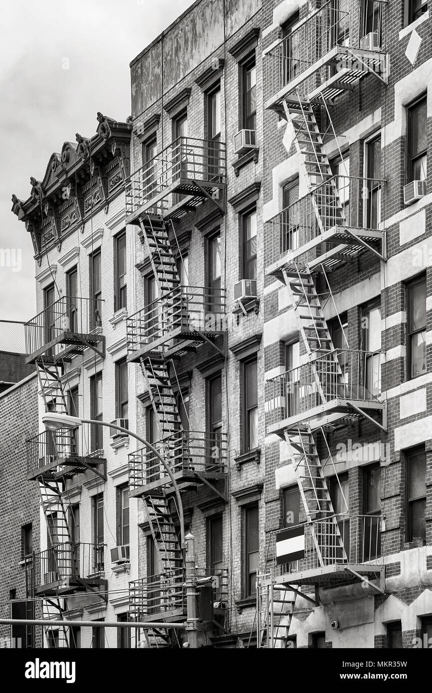 Black and white picture of fire escapes, one of the New York City ...