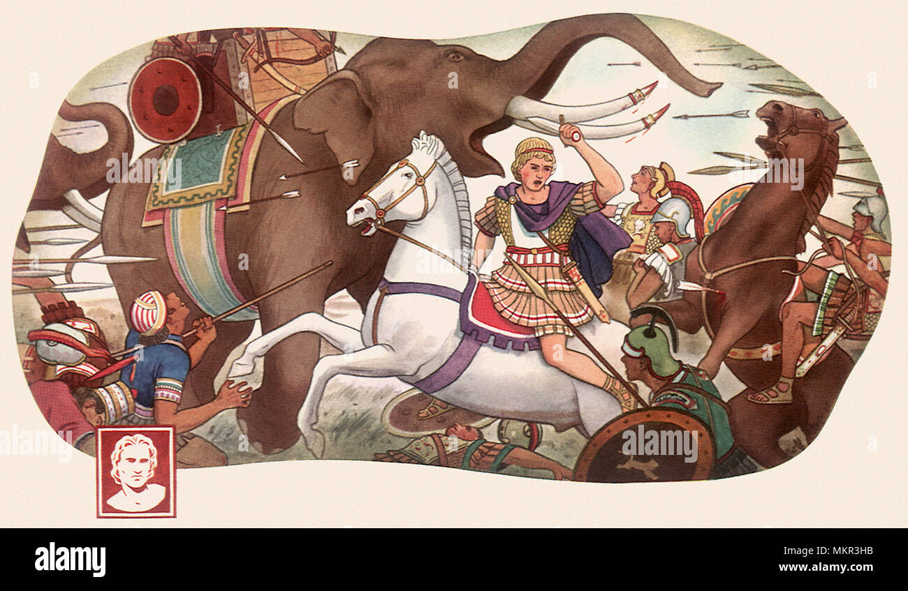 Alexander the Great fighting Indian Army of Elephants Stock Photo