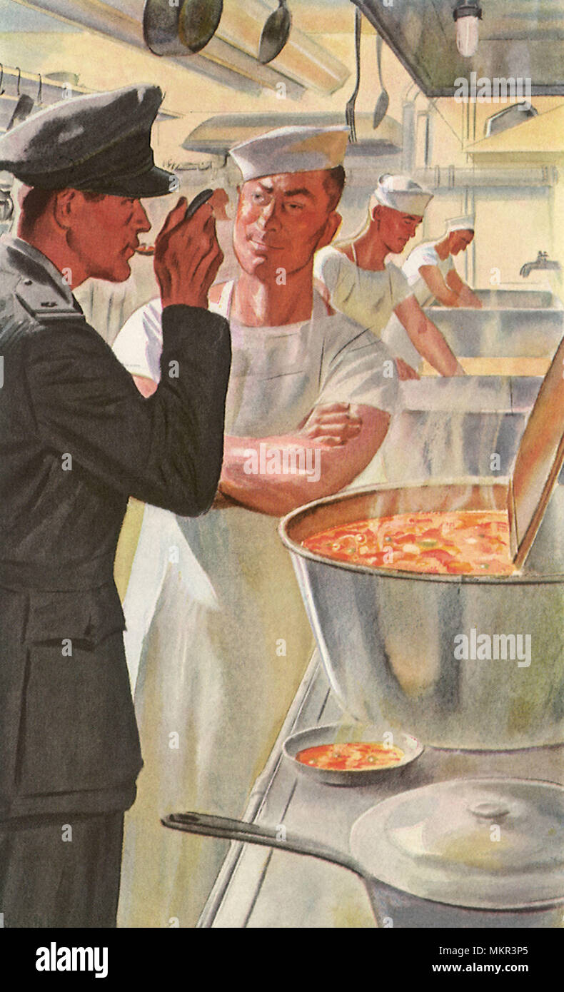 Officer tests Soup in Kitchen Stock Photo Alamy