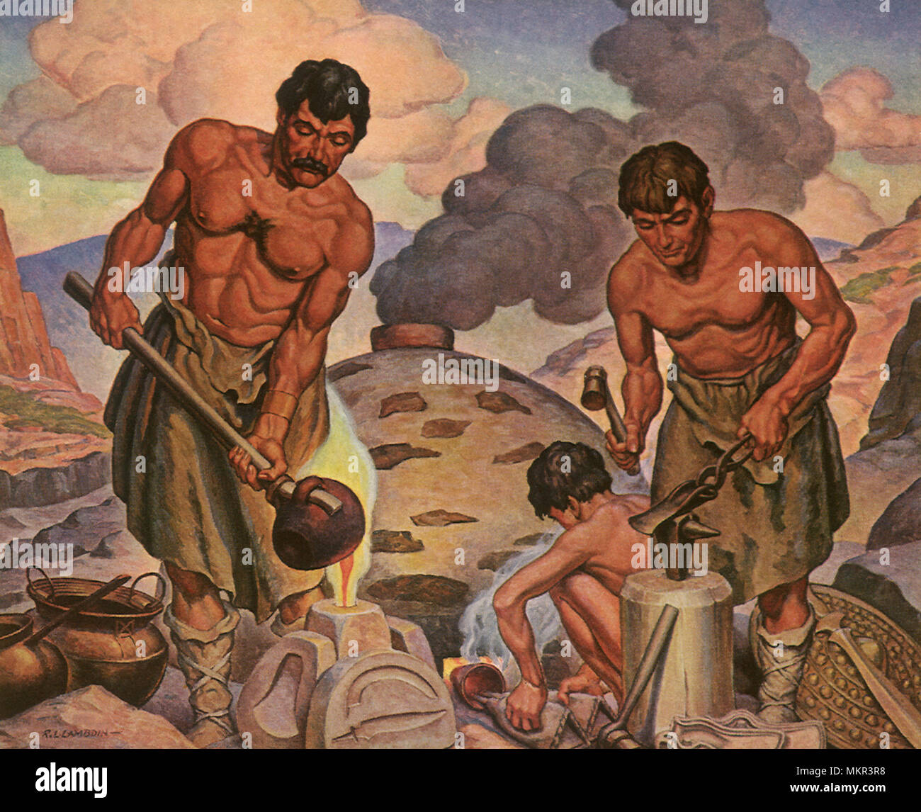 Ancient Man working with Copper Stock Photo Alamy