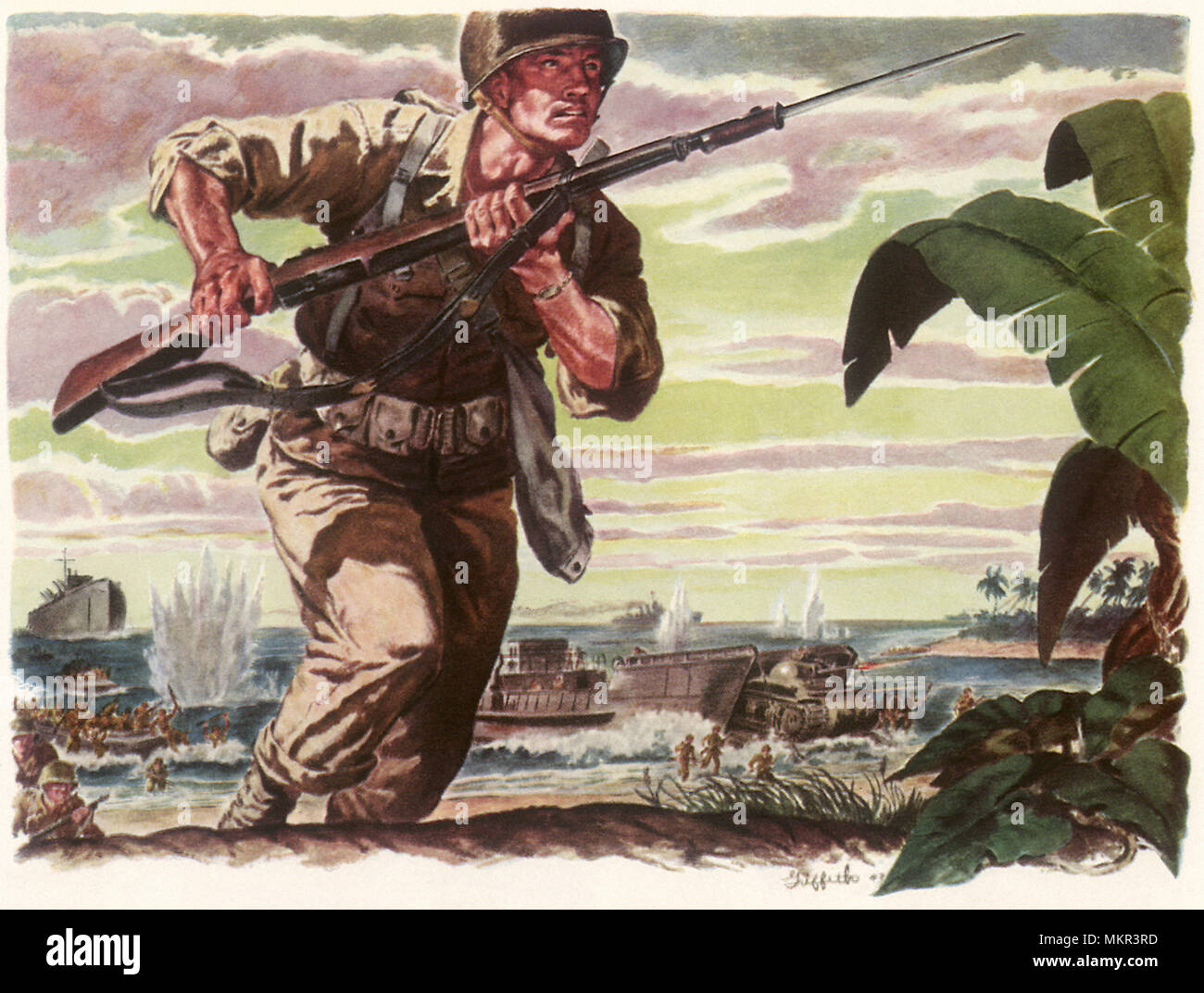 Marines invading Pacific Island Stock Photo