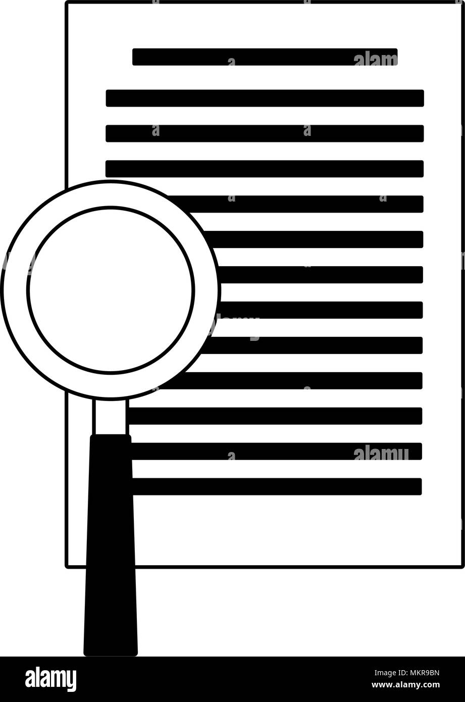 Document with magnifying glass on black and white Stock Vector Image ...