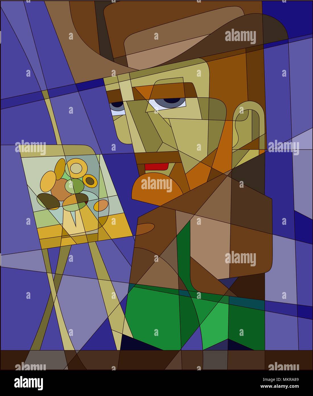 Stained glass Vincent Willem van Gogh. vector character Stock Vector