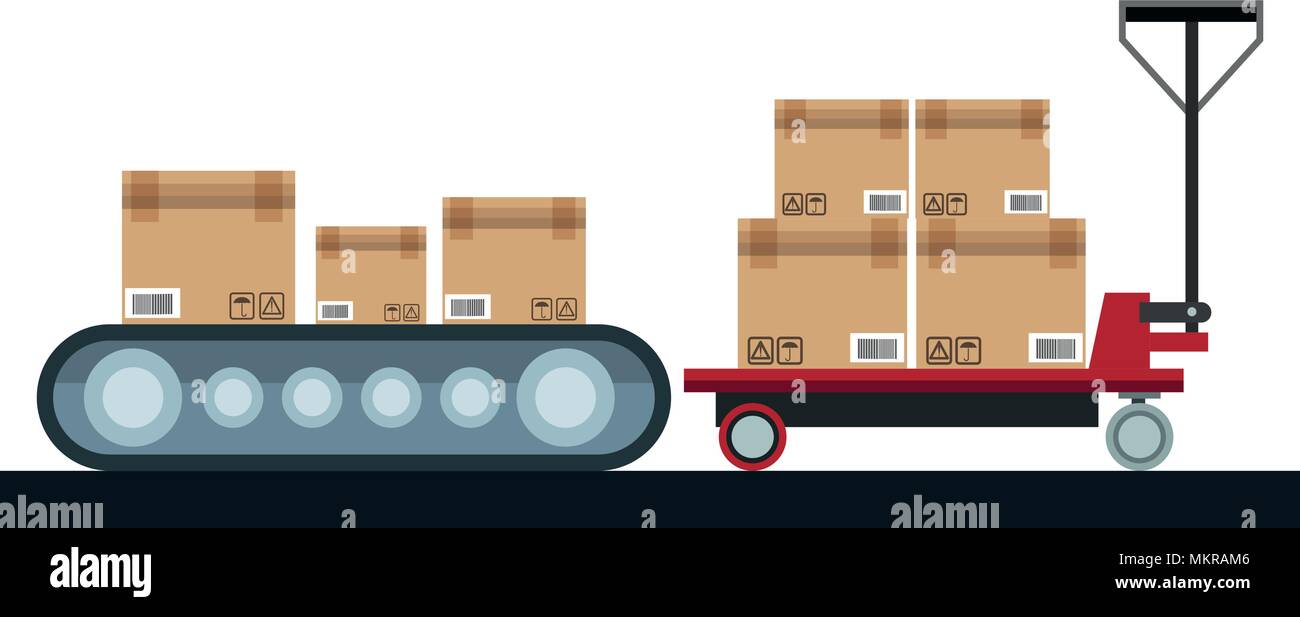 Boxes on conveyor Stock Vector