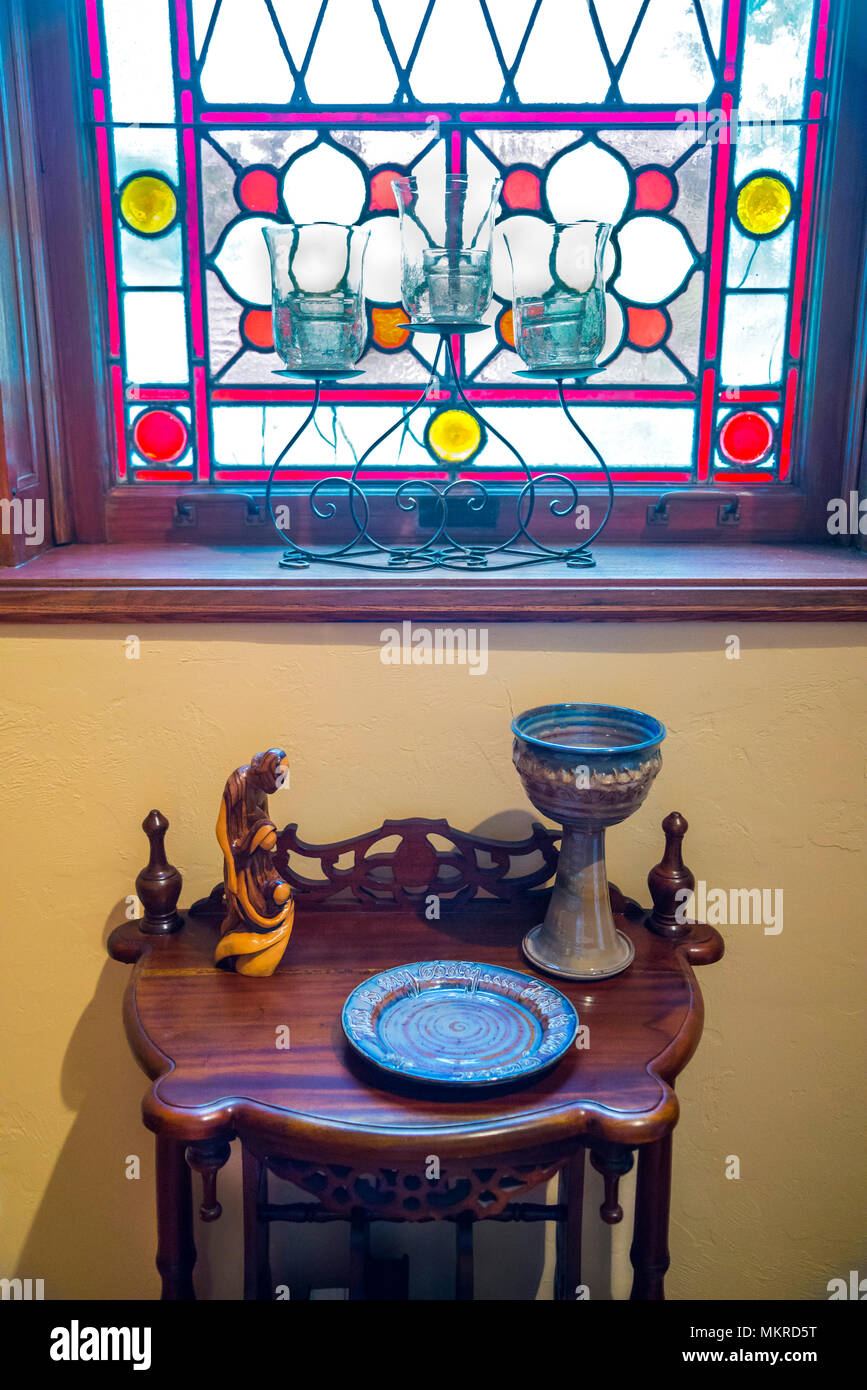 First United Methodist Church in Gainesville, Florida.  Communion Table and altar set up in a small room. Stock Photo