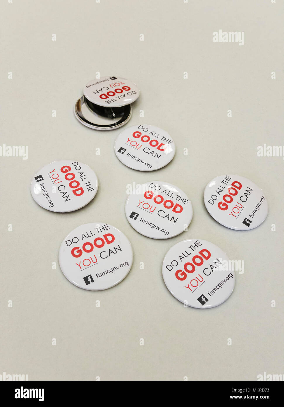 First United Methodist Church in Gainesville, Florida. Do All The Good You Can buttons. Stock Photo