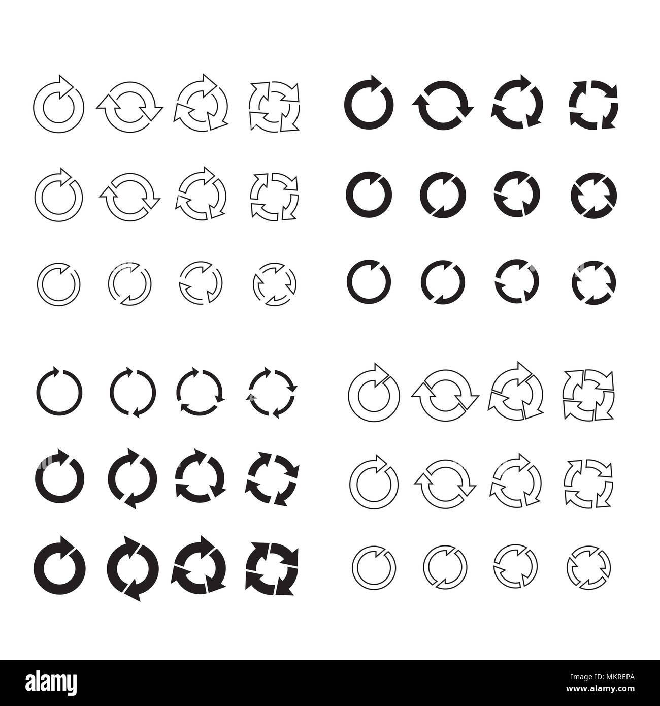 Set of circle vector arrows. Collection of icons. Stock Photo