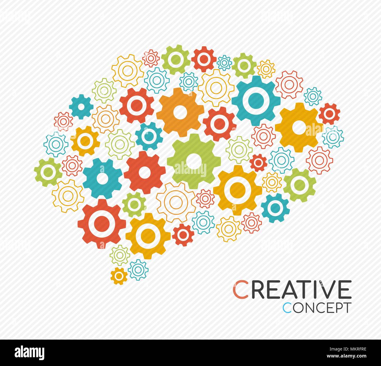 Creative thinking concept illustration of human brain with colorful gear wheels in modern outline style for creativity process. EPS10 vector. Stock Vector