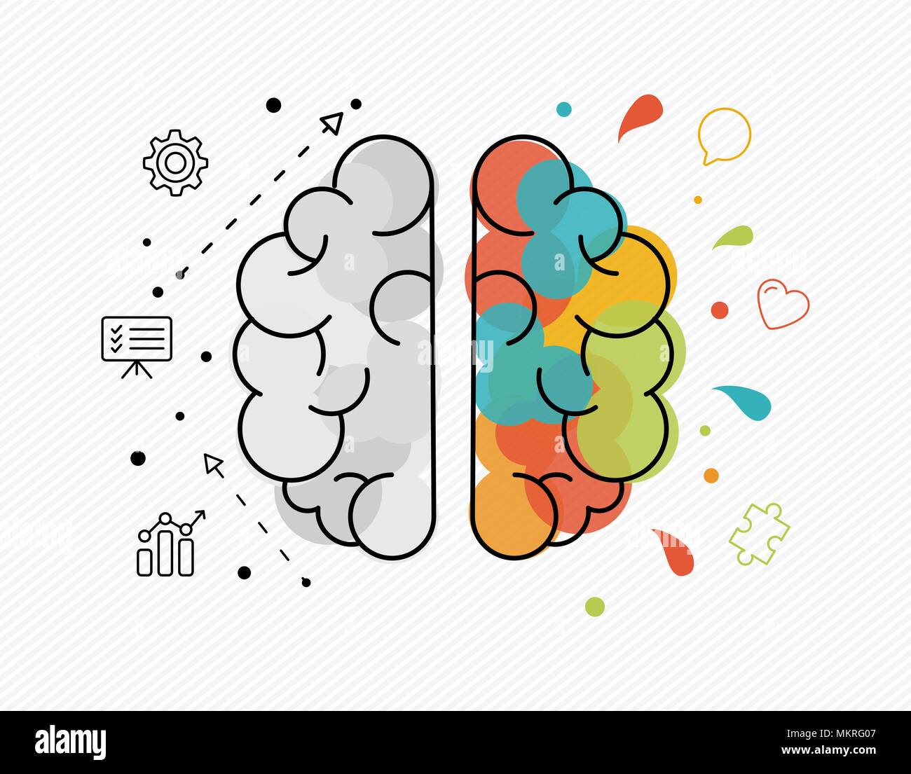 Human brain hemisphere concept illustration of rational and creative thinking. Ideal for new ideas in business or artistic project. EPS10 vector. Stock Vector