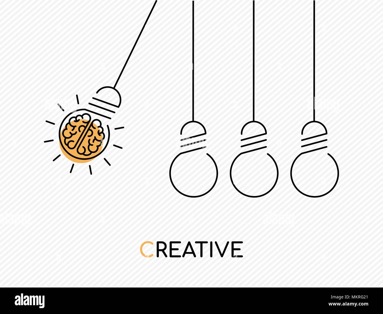 Creative idea concept illustration in modern outline design with human brain as electric light bulb. EPS10 vector. Stock Vector