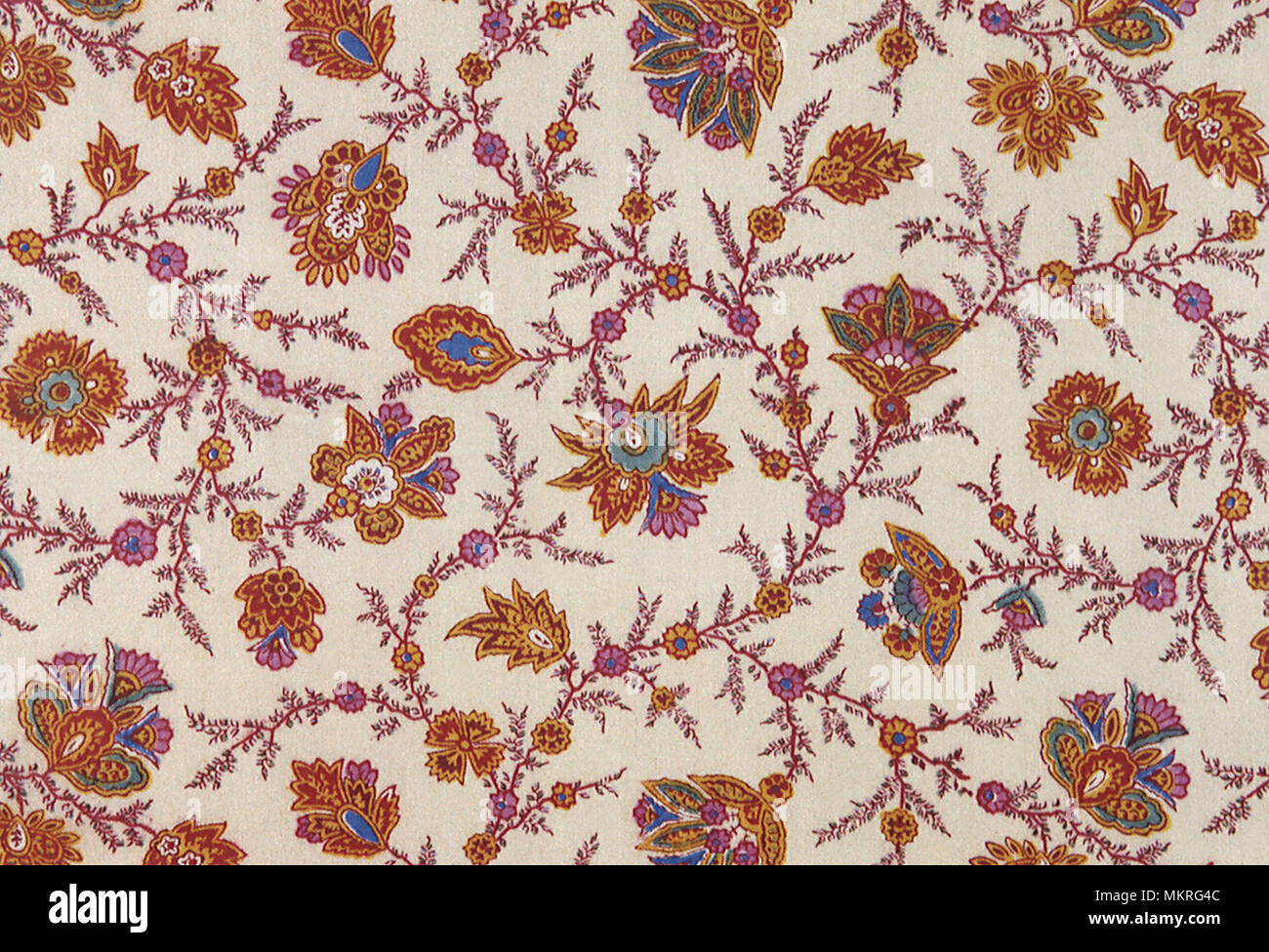 Paisley influenced floral pattern repeat on off white field Stock Photo
