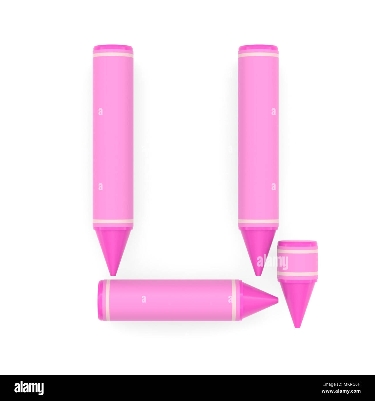 Pink wax crayon capital letter C or Tse of Cyrillic alphabet on white