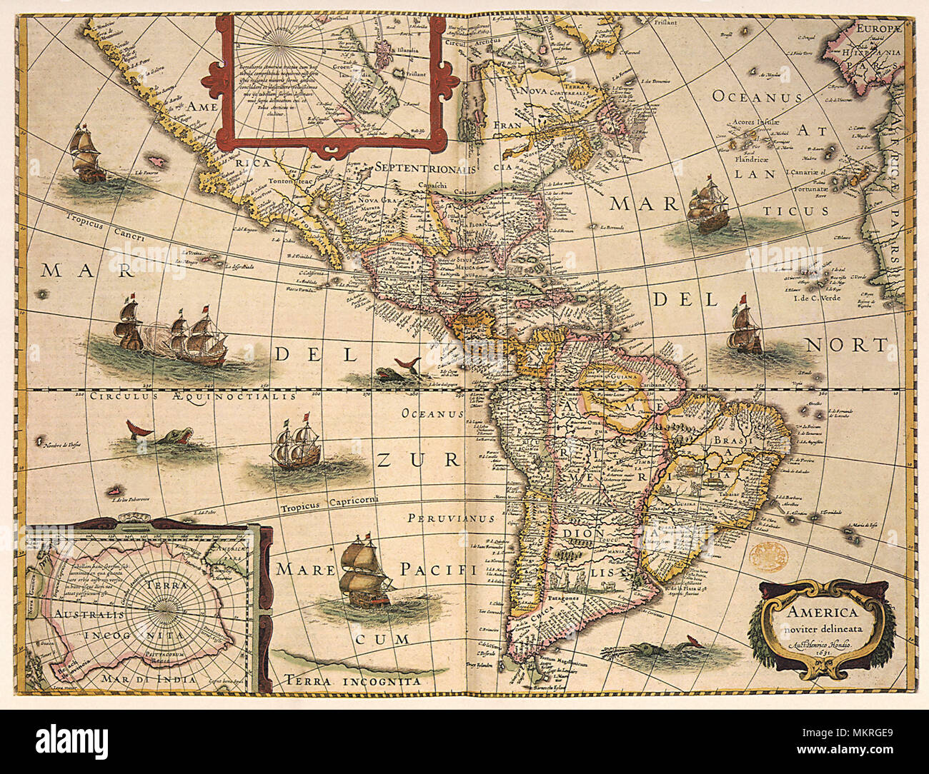 Map of North and South America 1631 Stock Photo