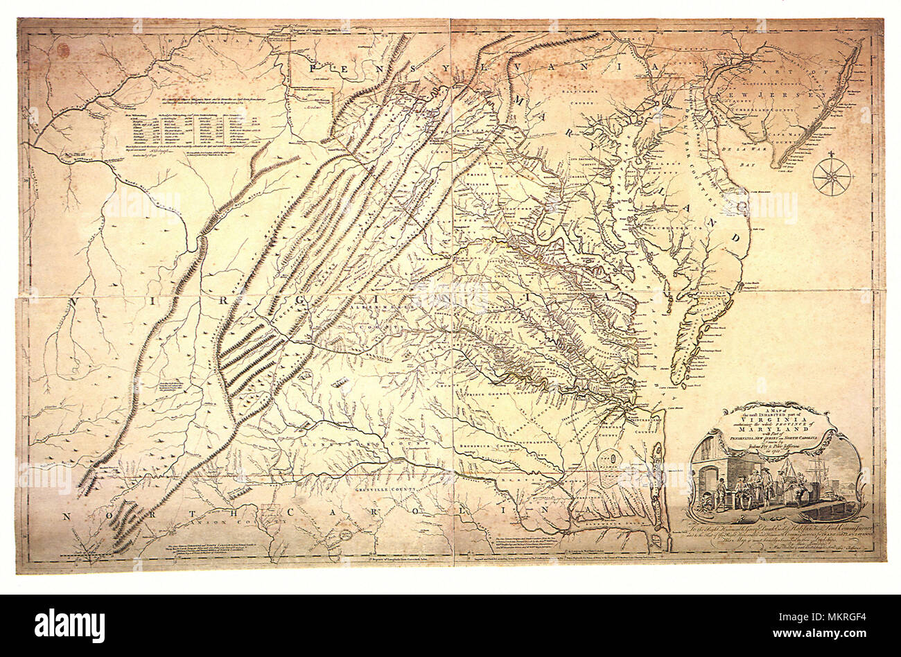Map of Virginia and Maryland 1751 Stock Photo