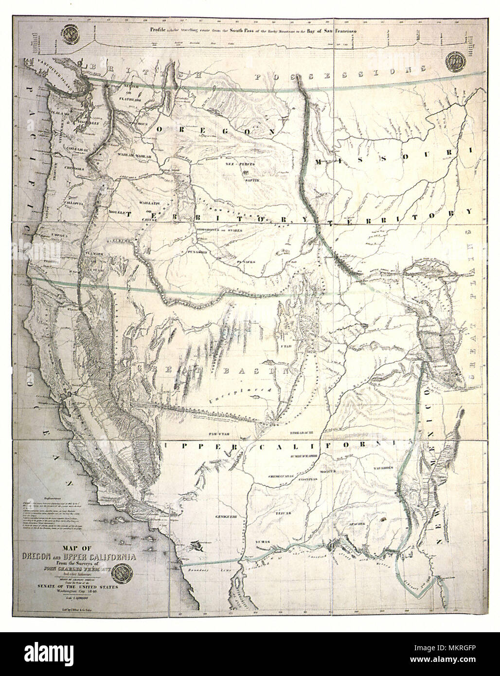 Map of Oregon and Upper California 1845 Stock Photo