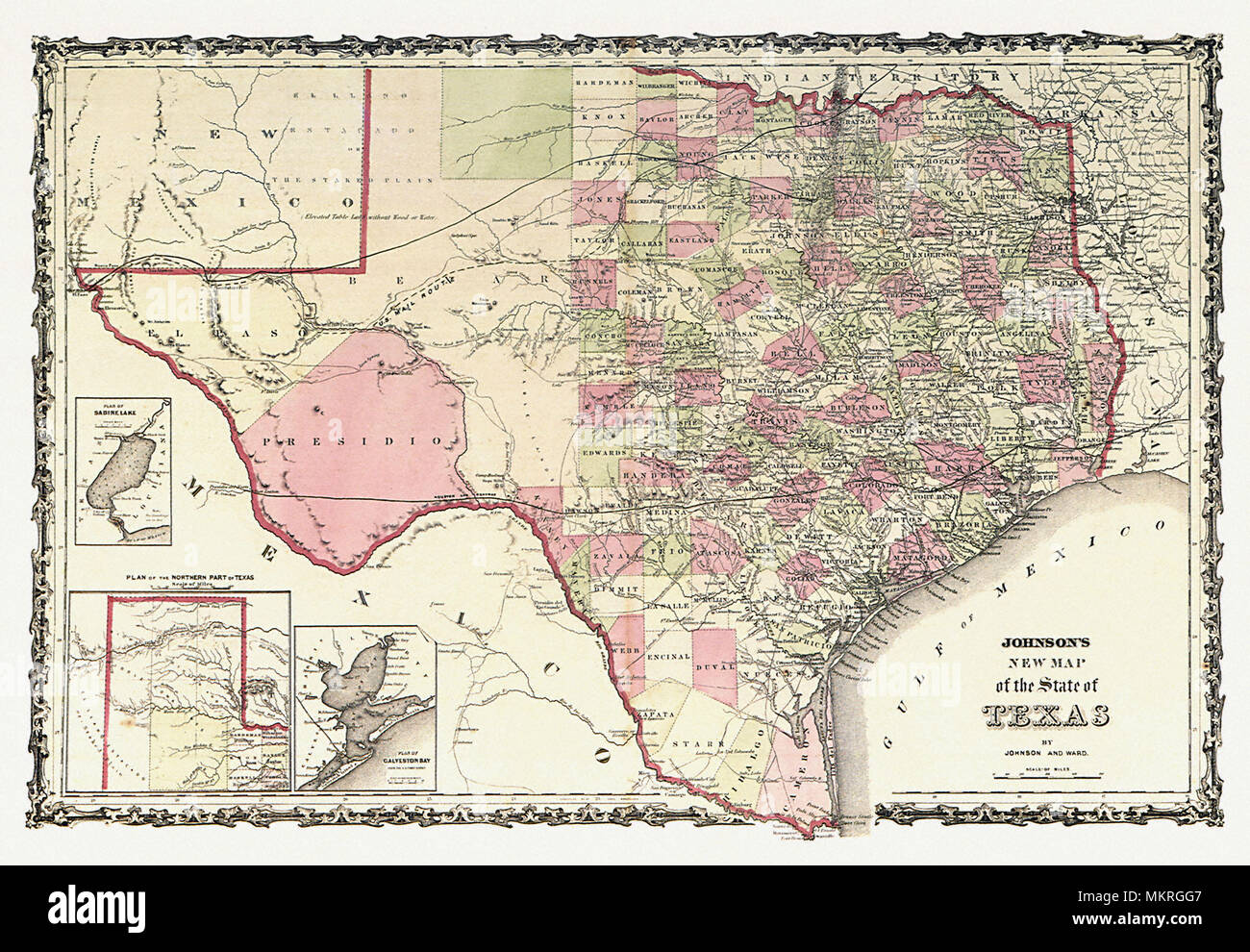 Map of Texas 1863 Stock Photo