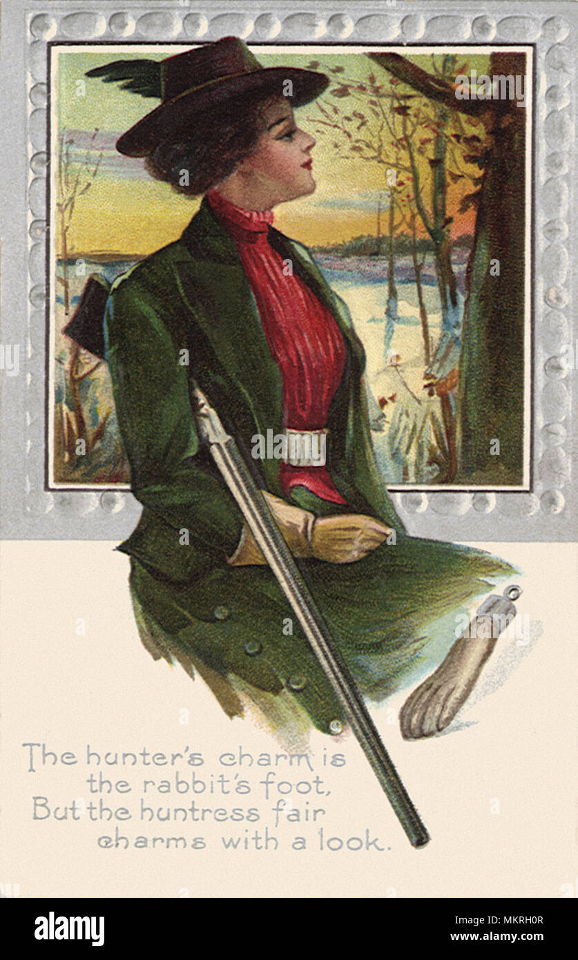 Lady Hunter with Rifle Stock Photo