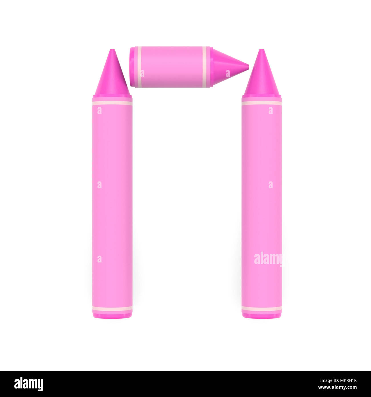 Pink wax crayon capital letter P or Pe of Cyrillic alphabet on white