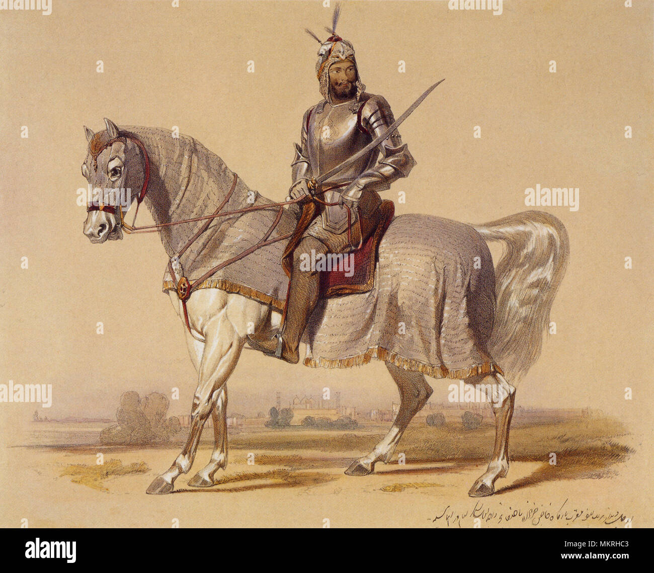 Sikh Warrior on Horse, India 1847 Stock Photo