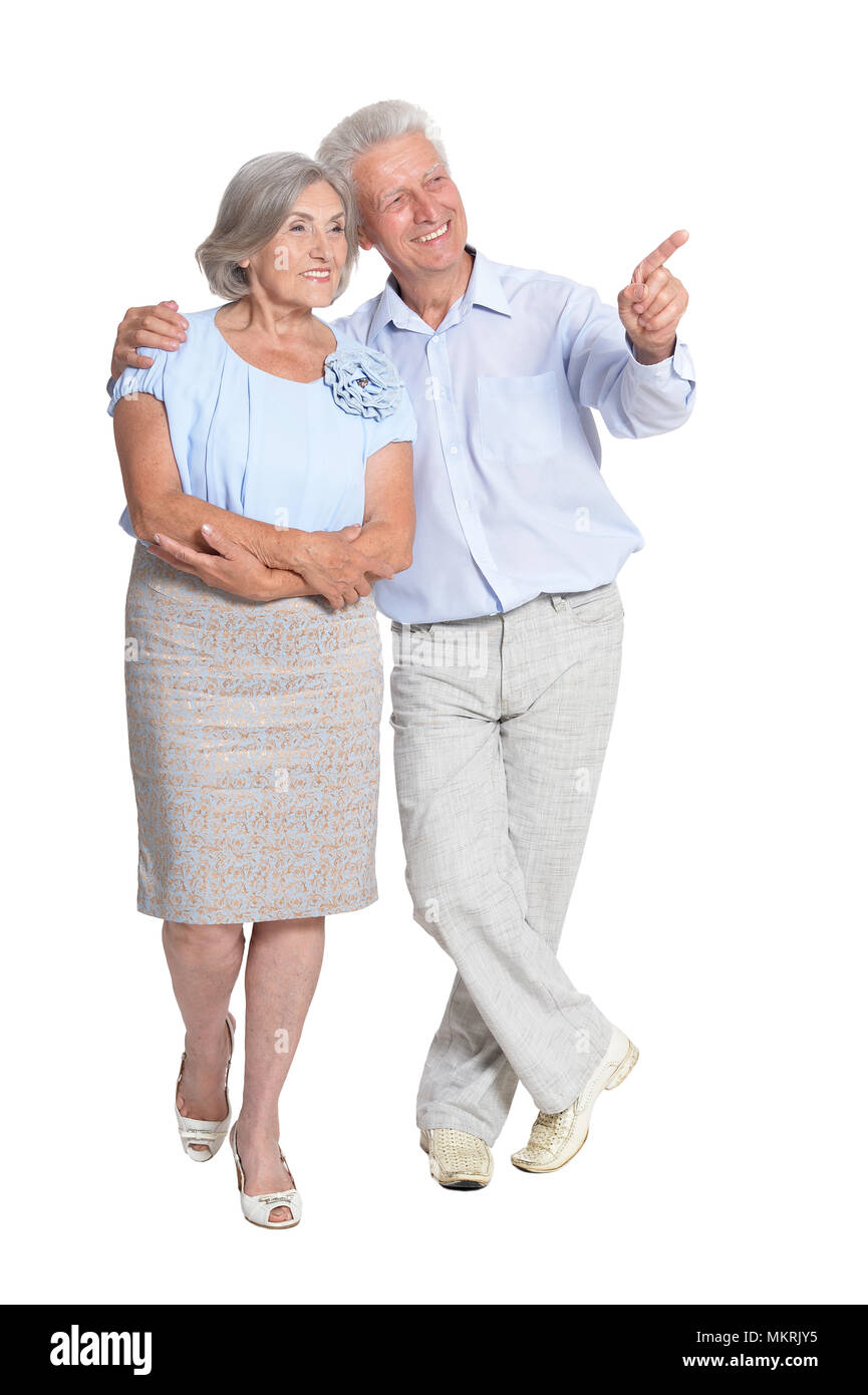 Portrait of happy senior couple isolated on white background Stock ...