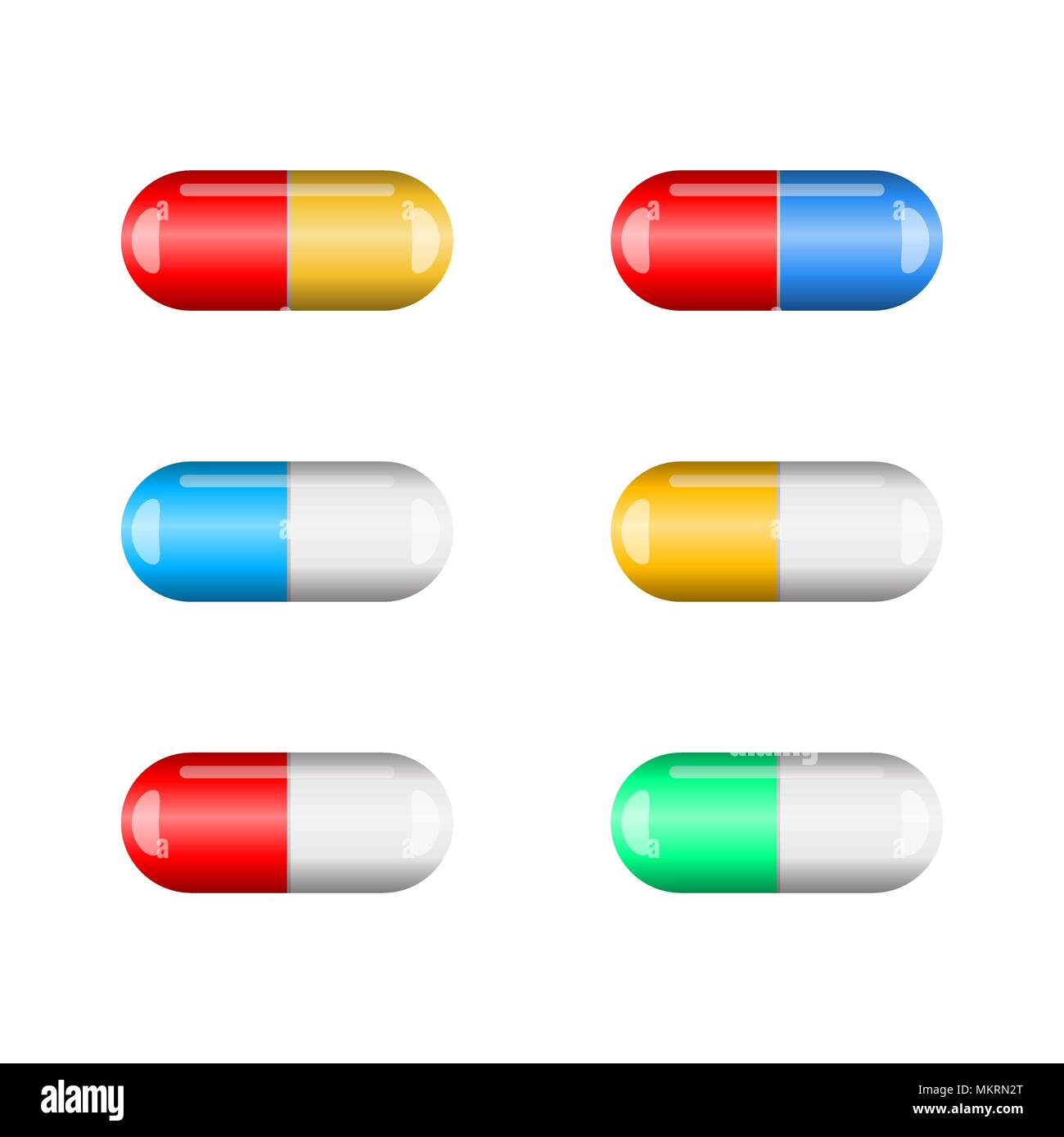 cartoon capsule pill set isolated on white background Stock Vector