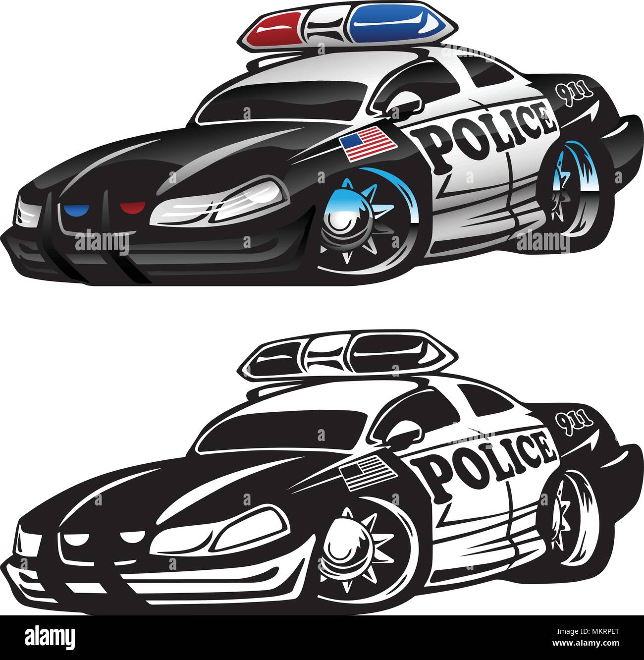 Police Muscle Car Cartoon Vector Illustration Stock Vector