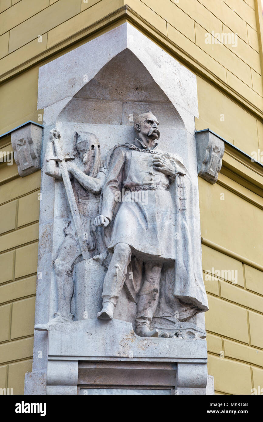 Memorial of Hungarian noblemen and citizens executed by Habsburg general Caraffa on the wall of Gothic Cathedral of Saint Nicholas in Presov, Eastern  Stock Photo