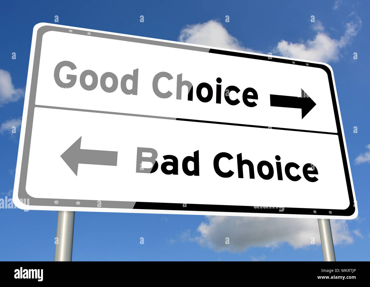 Good or Bad choice signpost concept against sky Stock Photo