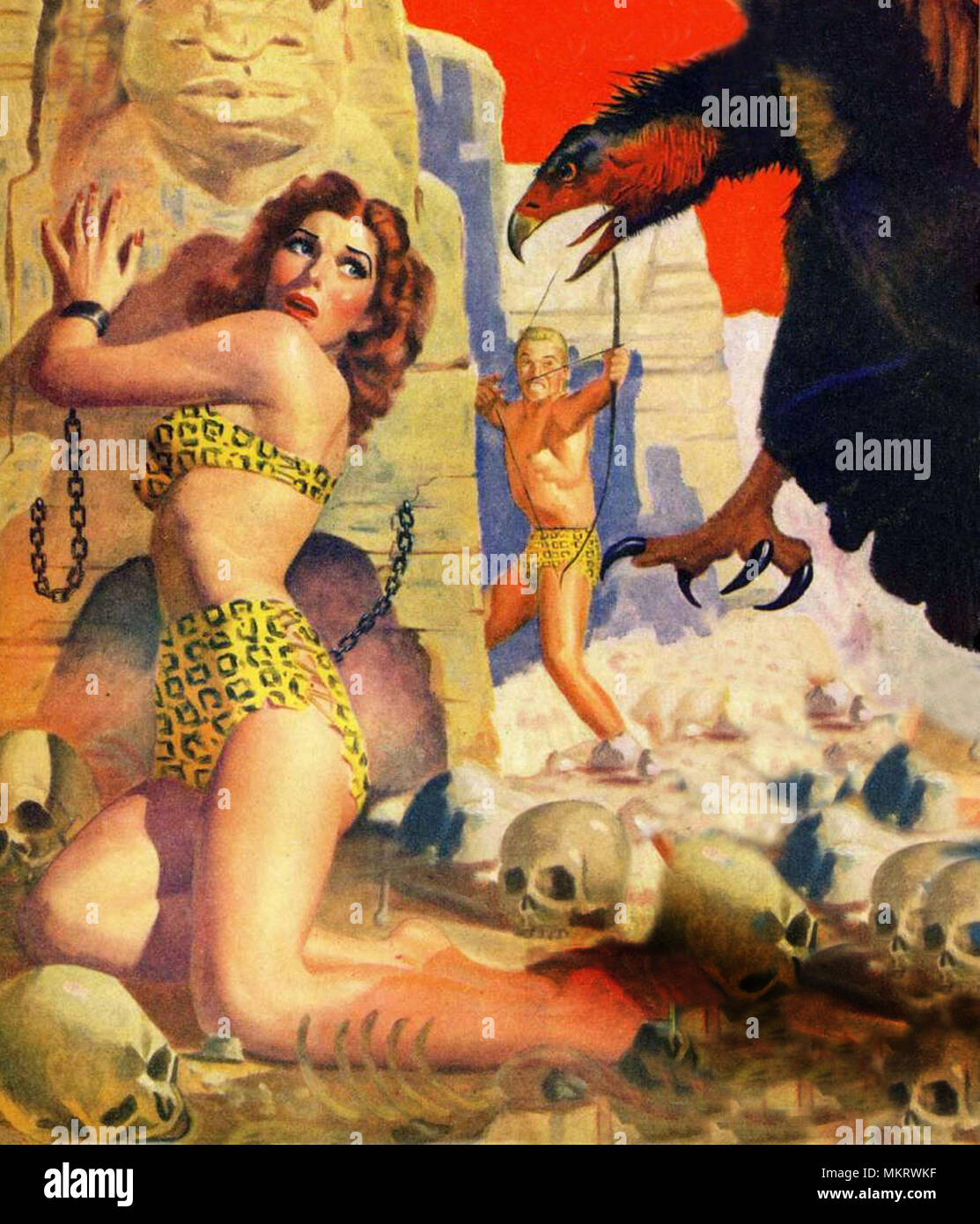 classic pulp fiction art featuring barbarians, animals, heroes and villains. From classic stories featuring Sheena, Gor and other characters. Great for use as fantasy novel or kindle book covers etc Stock Photo