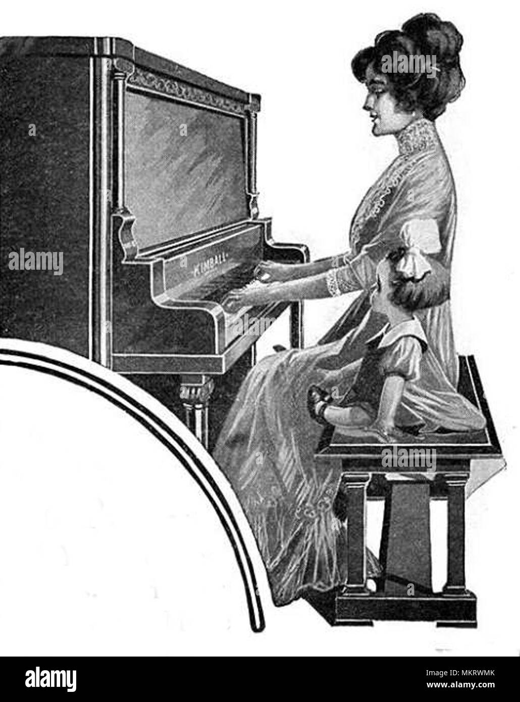 Pretty Woman at Piano With Curious Children Antique Postcard