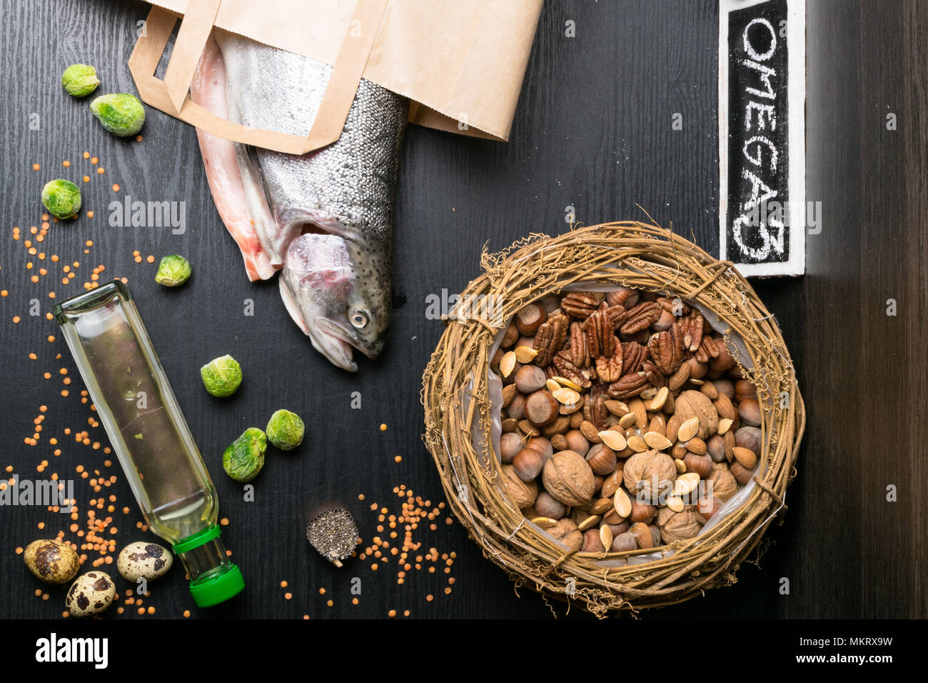 Healthy fat salmon or trout, oil, nuts. Omega 3 source, seeds, chia